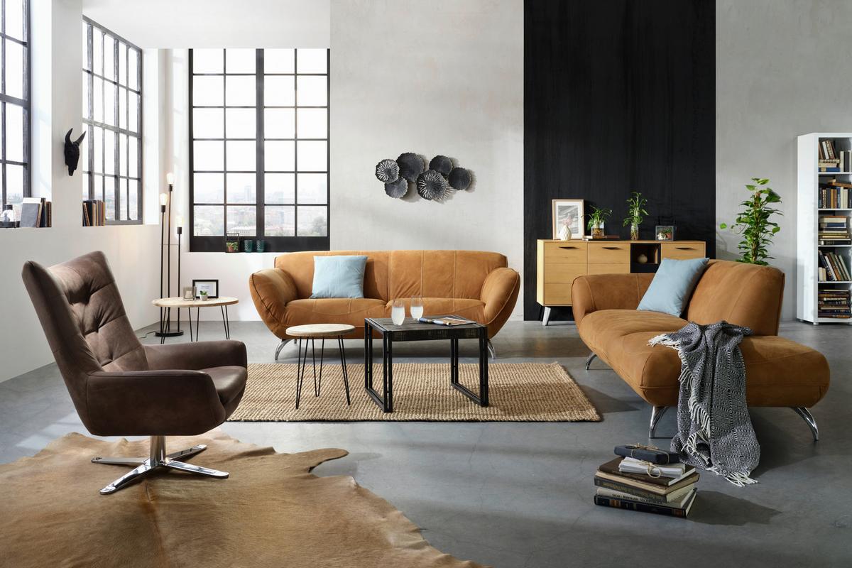 Chaiselongue Venezuela aus Echtleder - Hellbraun/Alufarben, LIFESTYLE, Leder (200/83/45/100cm) - Premium Living