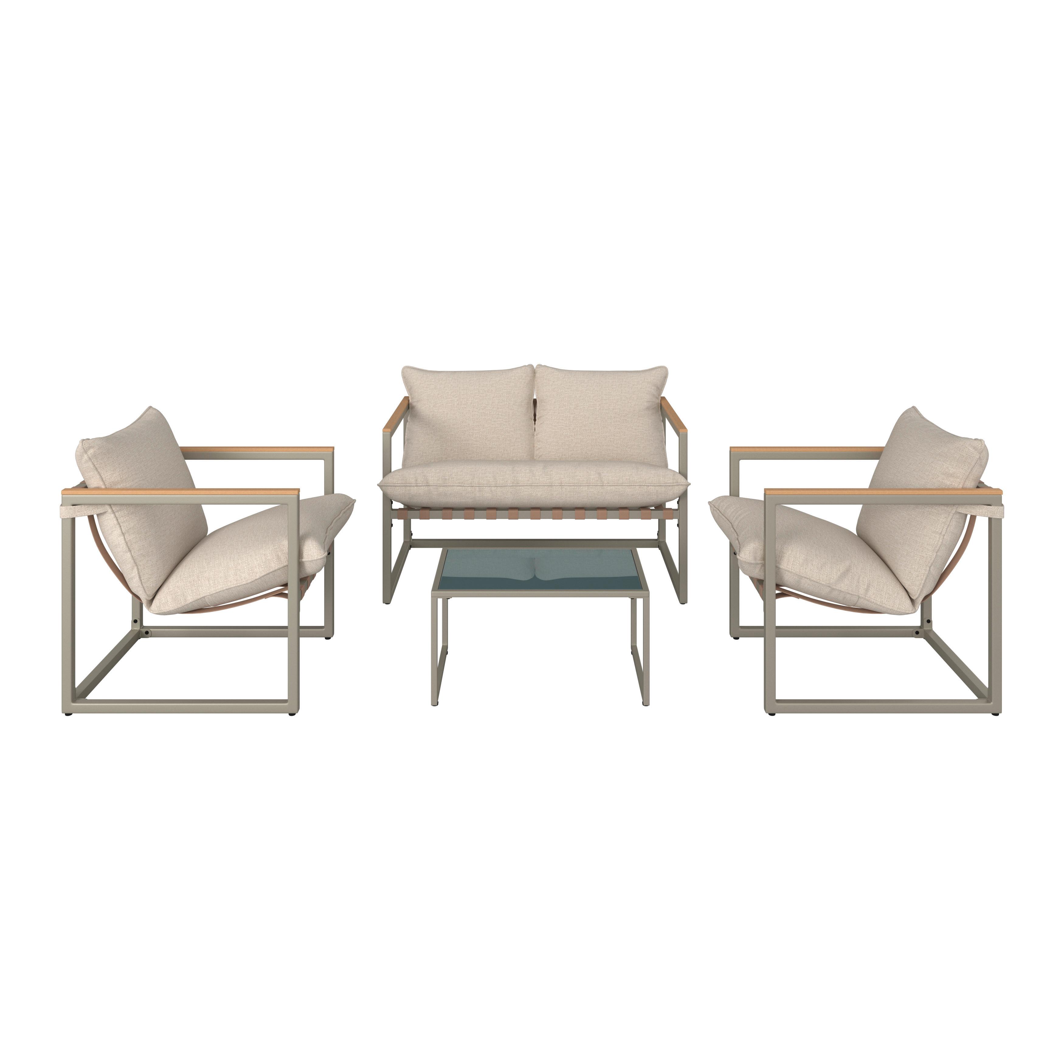 LOUNGEGRUPP LARA - grå/cremefärgad, Modern, metall/glas (114cm) - Bessagi Garden