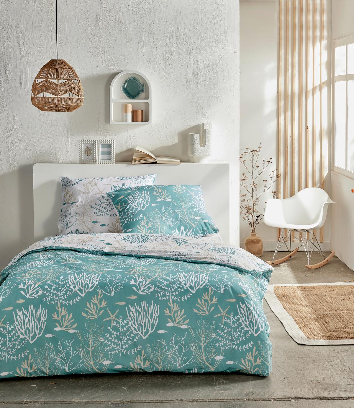 Ágyneműhuzat-garnitúra 3 Részes Leaves - mentazöld, Modern, textil (140/200cm)