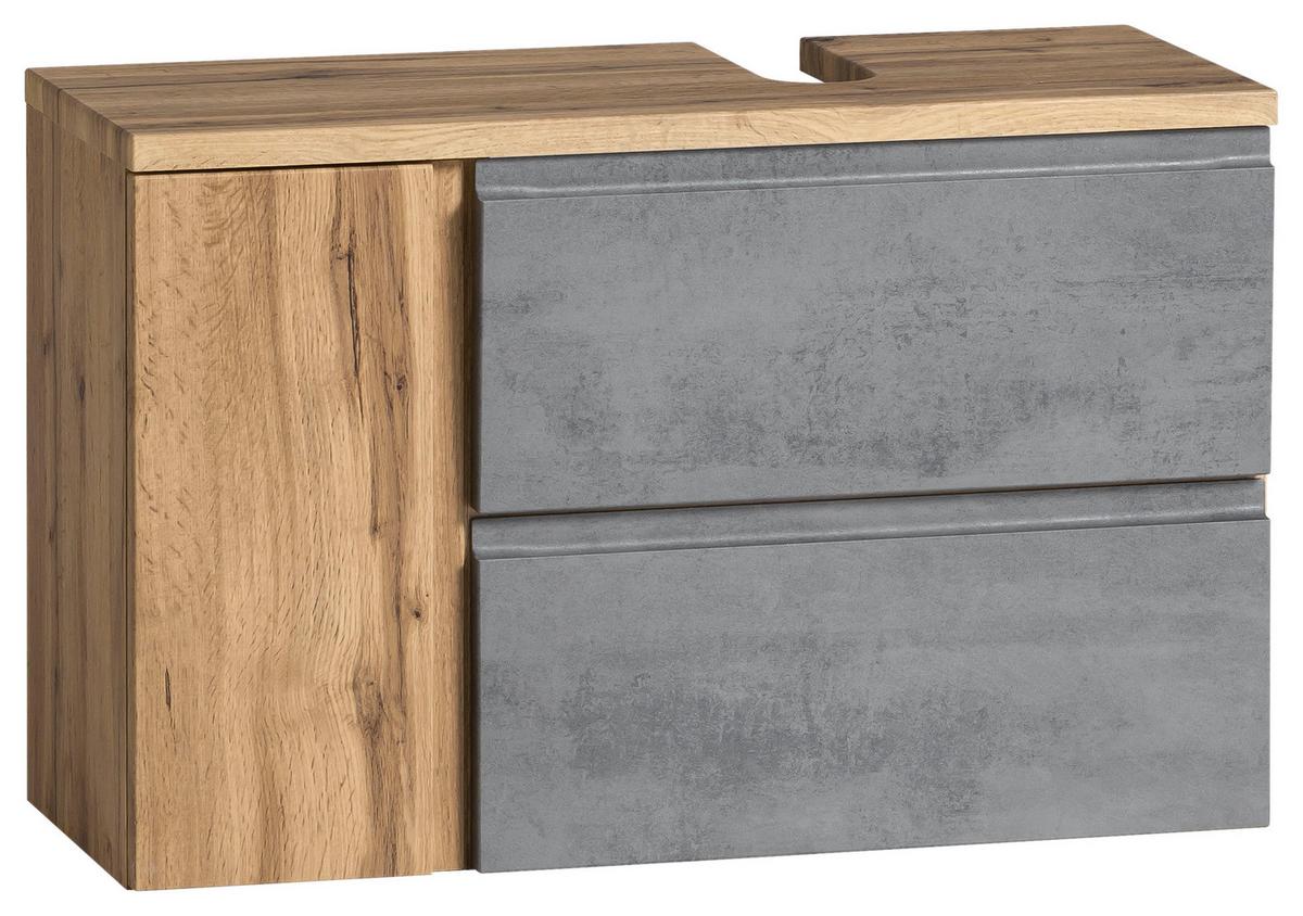 Waschbeckenunterschrank Varese ca. 85x56 cm Wotan Eiche - Eiche Wotan/Hellgrau, MODERN, Holzwerkstoff (85/56/35cm) - Held