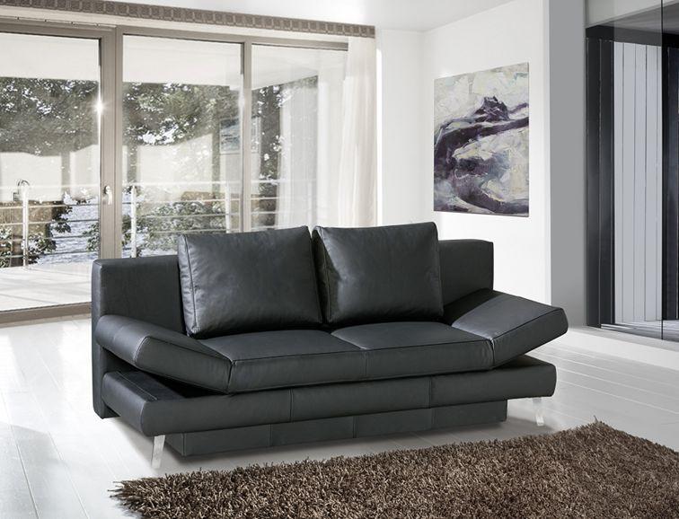 SOFA Z FUNKCJĄ SPANIA LAVINIA -BP- - czerwony/kolor chromowy, Modern, skóra/metal (200/85/90cm) - Novel