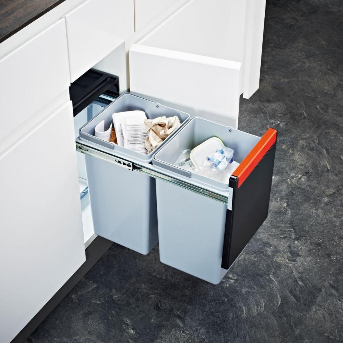 SORTOWNIK ODPADÓW DO ZABUDOWY 1340039553  -TOP- - kolor stalowy/czarny, Basics, tworzywo sztuczne/metal (25,3/43,3/46,7cm) - Franke