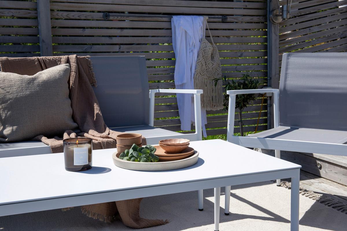 Loungegarnitur Break Weiß/Grau - Weiß/Grau, KONVENTIONELL, Glas/Textil - Gardenson