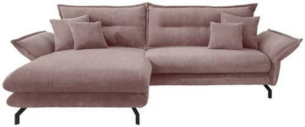 Wohnlandschaft Lava Rosa Cord - Schwarz/Rosa, MODERN, Textil/Metall (180/255cm) - Livetastic