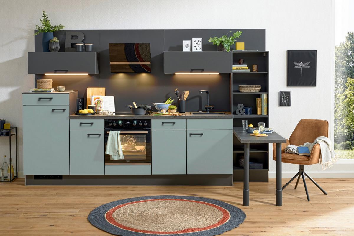 Küchenblock PN105/80 Graphitfarben/Graugrün - Lavagrau/Graphitfarben, MODERN, Holzwerkstoff/Metall (320cm) - Pino