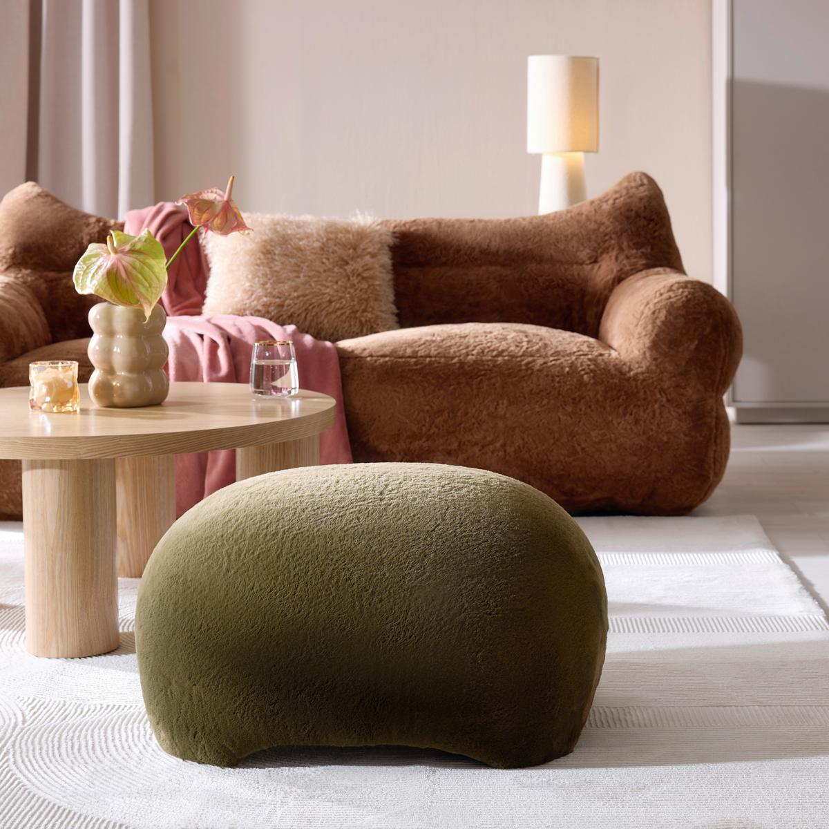 Hocker Marla Grün Kunstfell - Grün, MODERN, Holzwerkstoff/Textil (61,5/36,5/49cm) - Mömax