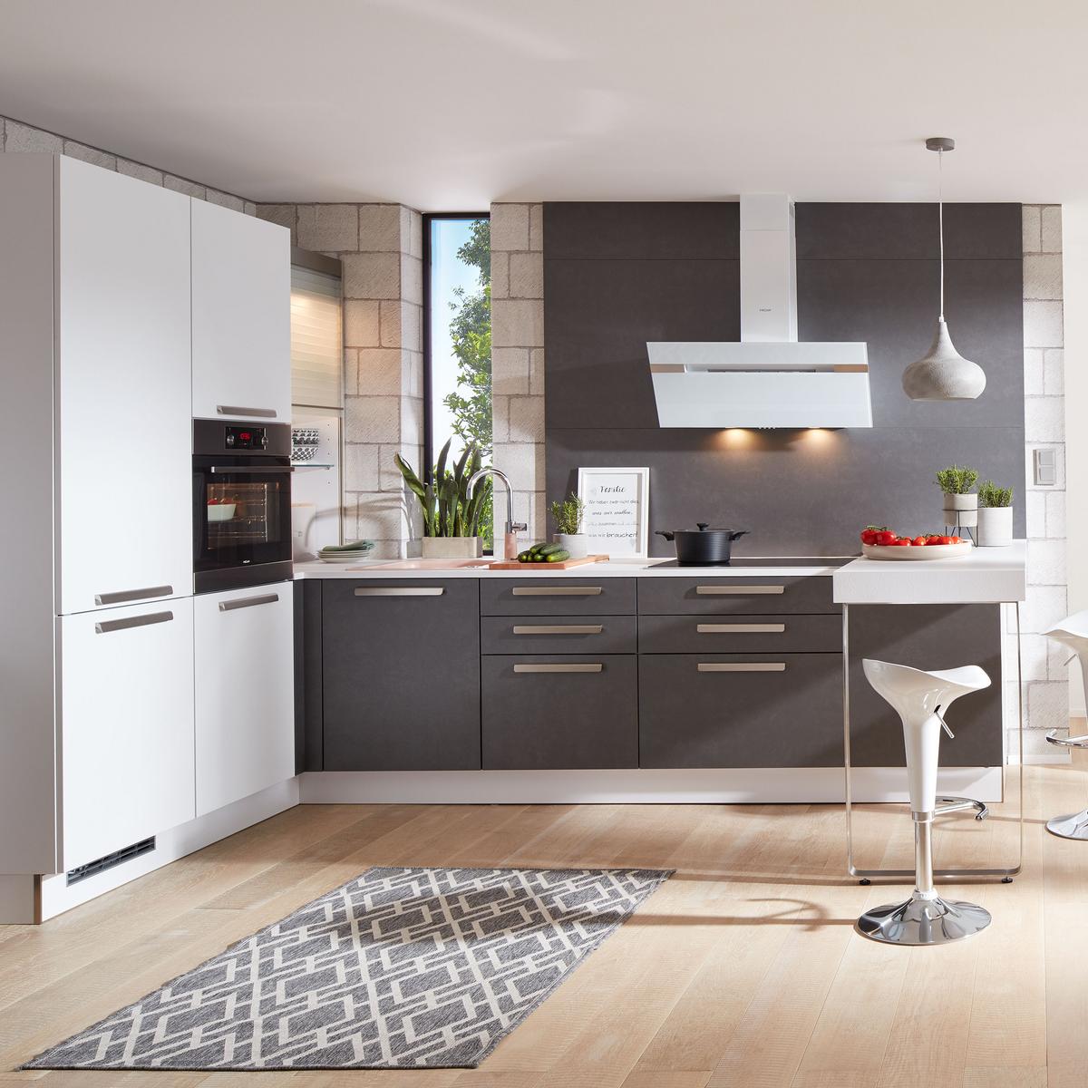 Eckküche Metal / Softlack - Weiß/Grau, MODERN, Holzwerkstoff (335/200cm) - Nolte Küchen