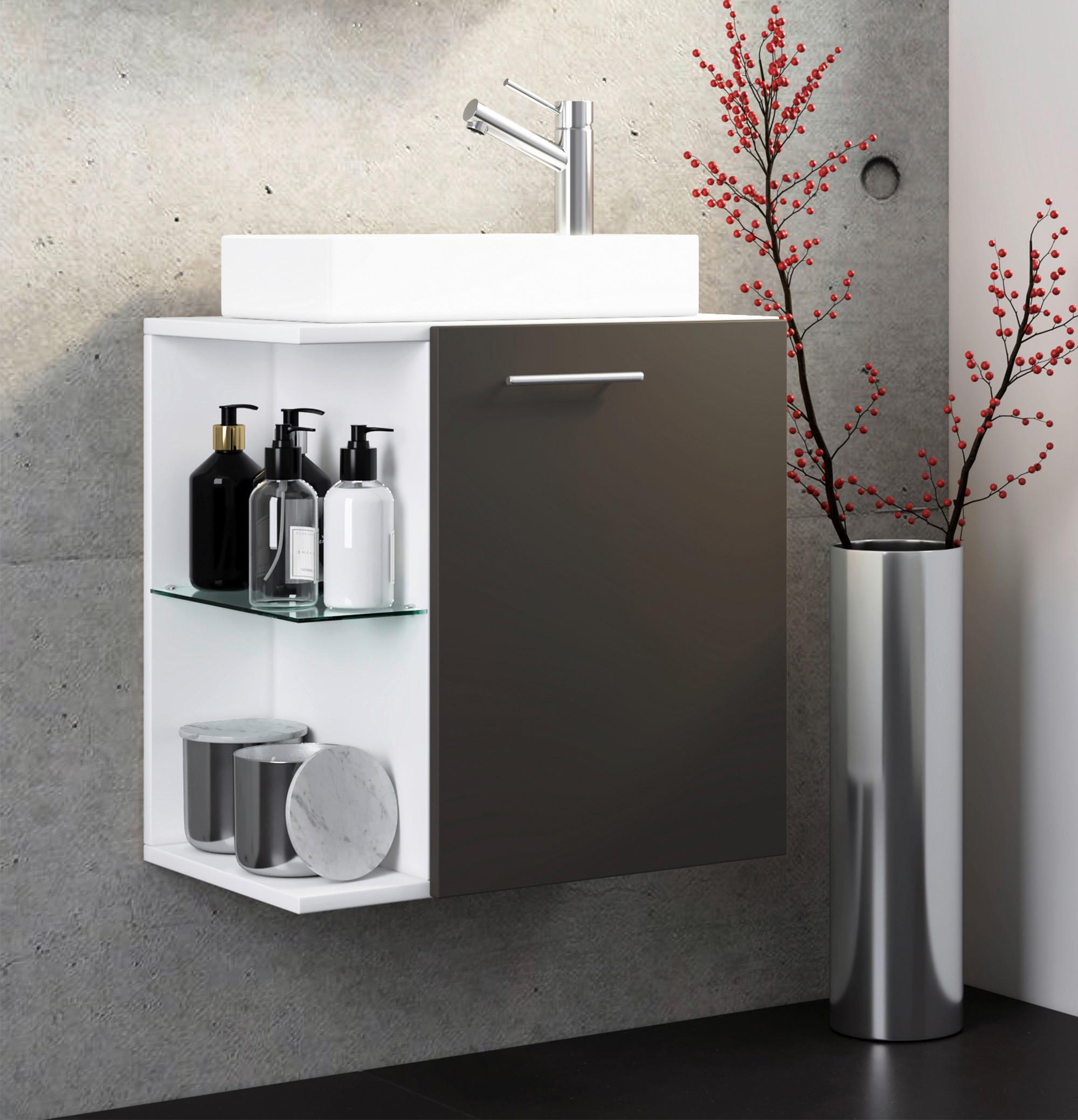 MEUBLE-LAVABO HAUSA - Weiss/Anthrazit, Modern, Glas/Keramik (52cm) - MID.YOU