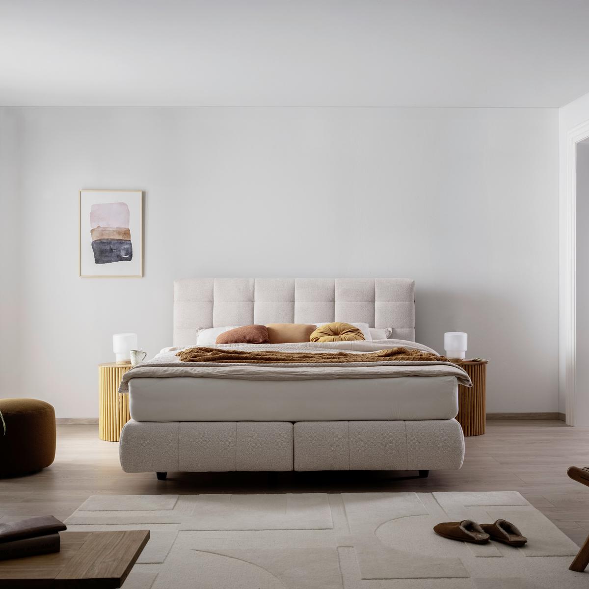 Boxspringbett Lavenito Beige ca. 180x200cm - Beige/Schwarz, KONVENTIONELL, Textil (180/200cm) - Premium Living