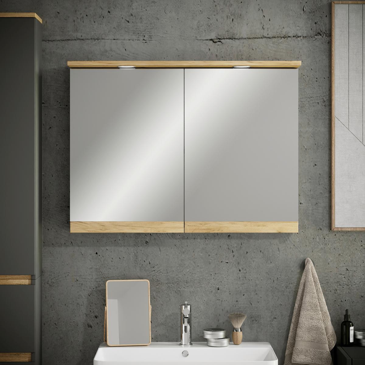 Spiegelschrank Cosila - Honigeiche/Anthrazit, Trend, Glas/Holzwerkstoff (80/59/23cm) - MID.YOU