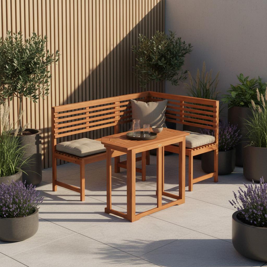 Gartenset Holz 4-tlg. - Eukalyptusholzfarben/Beige, KONVENTIONELL, Holz/Textil - Gardenson