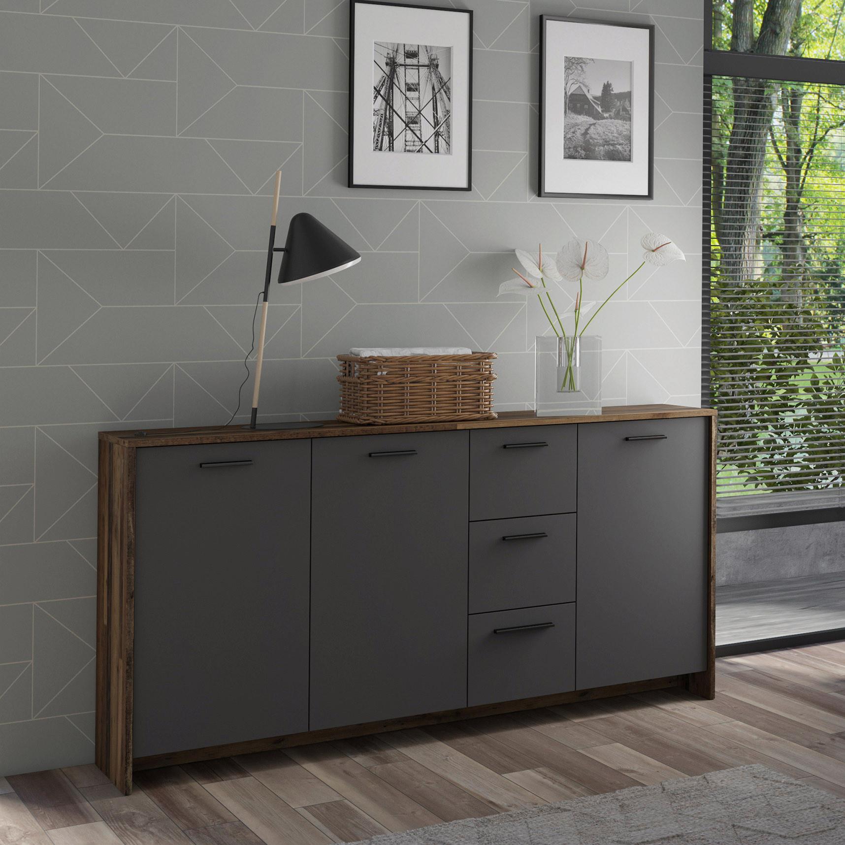 Sideboard Ben in Anthrazit/Eiche Artisan - Anthrazit/Eiche Artisan, MODERN, Holzwerkstoff/Kunststoff (153/83/35cm) - MID.YOU