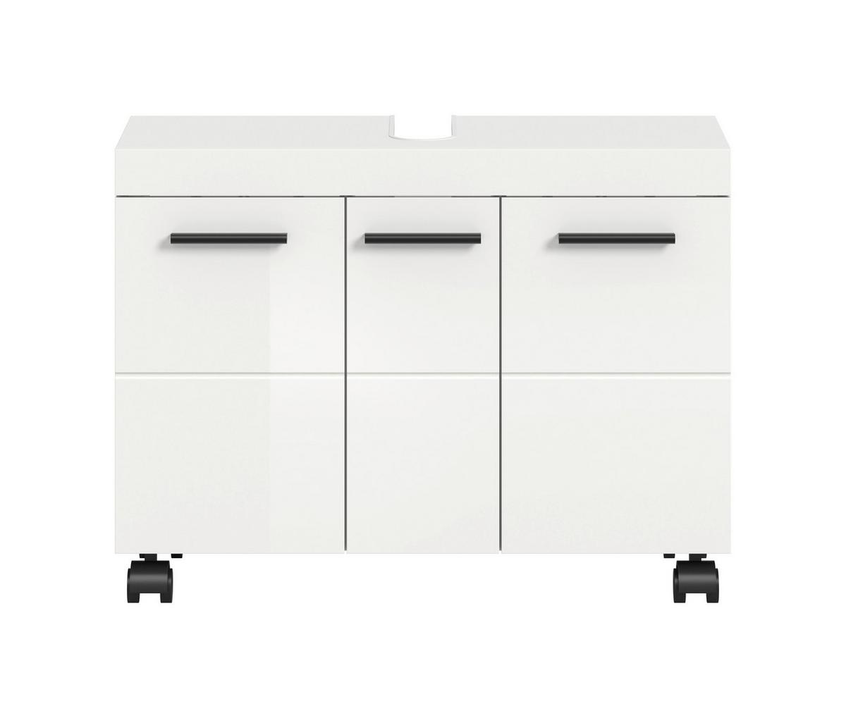 Waschbeckenunterschrank NOVA Weiß Hochglanz - Weiß Hochglanz/Schwarz, Trend, Holzwerkstoff/Kunststoff (80/58/30cm) - MID.YOU