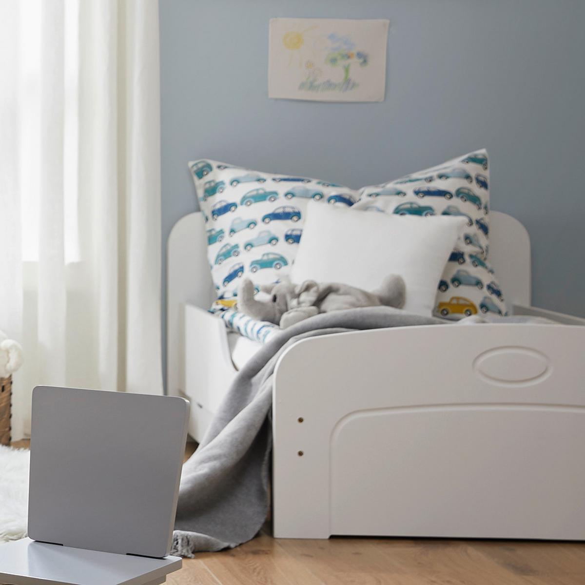 Kinderbett mit Stauraum, Holz, weiss, "Enna", teilmassiv - Weiss, Modern, Holz (90/140-190cm) - Bessagi Kids