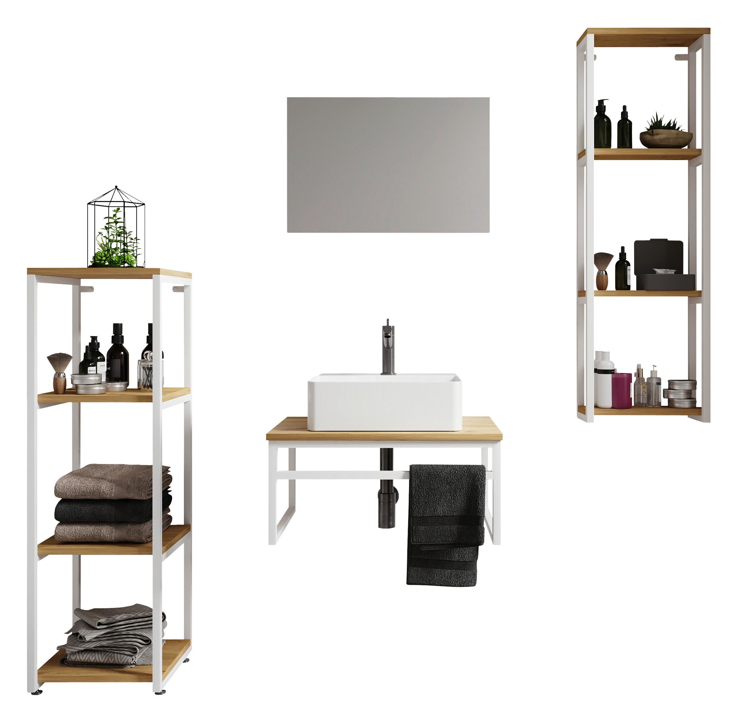 Kopalnica Bitila 60, Bela, Barva Hrasta, 5-Delno - črna/bela, Moderno, kovina/umetna masa (130cm) - MID.YOU