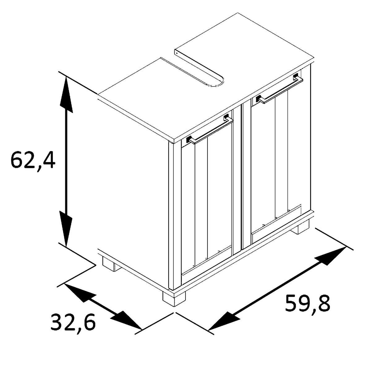 Omarica Za Pod Umivalnik Jelda, Bela, Barva Hrasta - črna/barve hrasta, Moderno, kovina/umetna masa (59,8/62,4/32,6cm) - Stylife