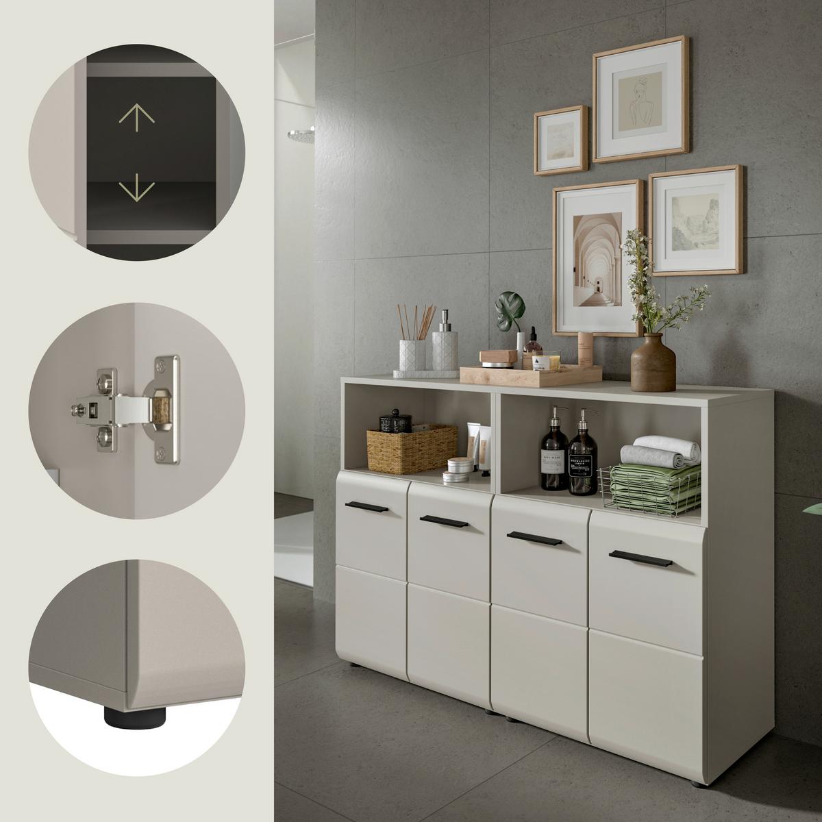 Badezimmer Ice Kaschmir 2-teilig - Kaschmir/Schwarz, Trend, Holzwerkstoff/Kunststoff (120cm) - MID.YOU