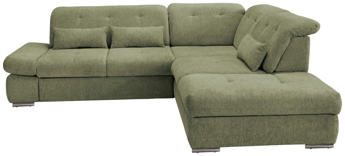 Wohnlandschaft Dalida Grün Chenille - Chromfarben/Grün, Design, Textil/Metall (280/254cm) - Livetastic
