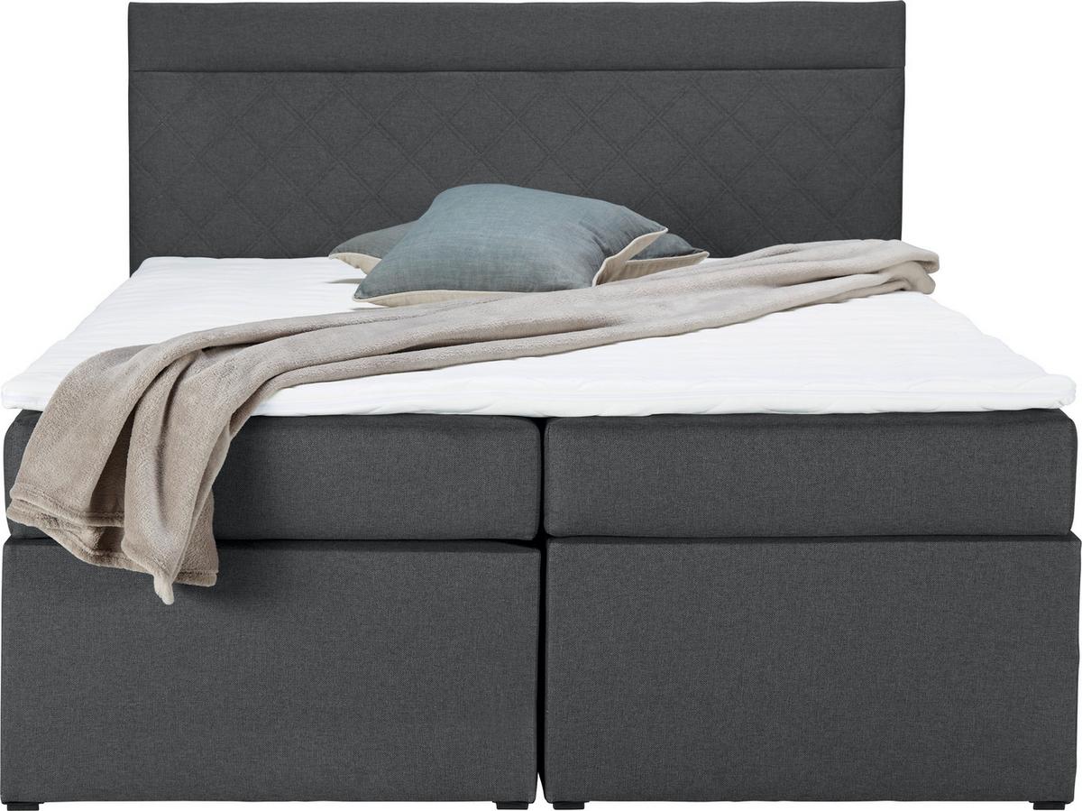 Boxspringbett ROSA anthrazit. ca 140x200cm ink. Topper - Dunkelgrau/Anthrazit, Modern, Holz/Holzwerkstoff (140/200cm) - Bessagi Home