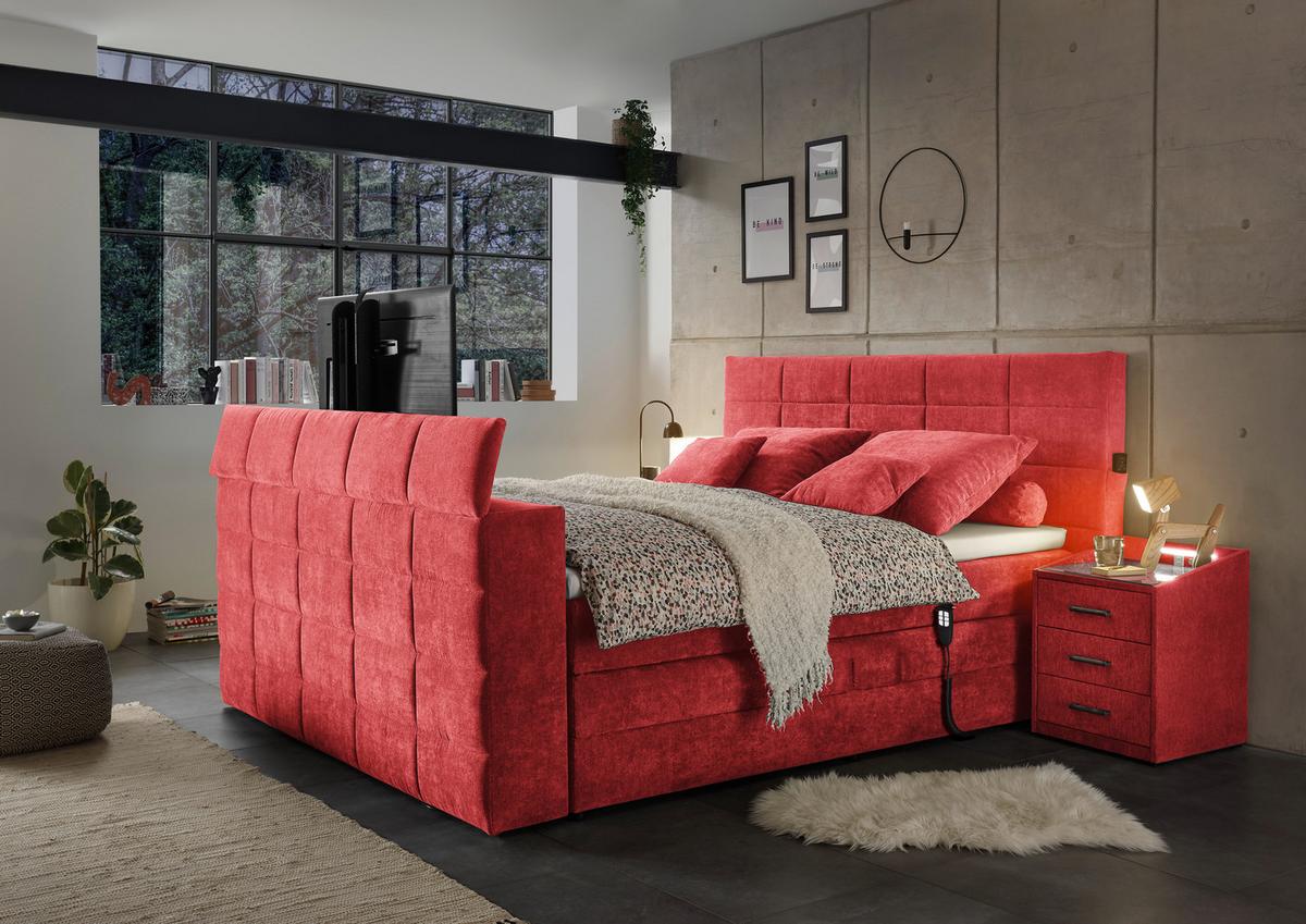 Boxspringbett Denver Rot ca. 180x200 cm mit Topper - Rot, KONVENTIONELL, Textil (180/200cm) - Carryhome