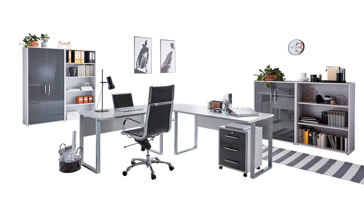 Büro Office Edition Set 1 Grau - Anthrazit Hochglanz/Grau, MODERN, Holzwerkstoff - MID.YOU