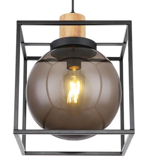 Hängeleuchte Hilko max. 20 Watt - Schwarz/Naturfarben, Design, Holz/Kunststoff (28/28/120cm) - Globo