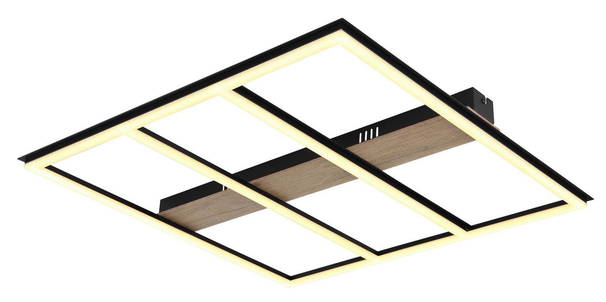 Stropna Led-svetilka Froomy, S Sijalko - črna/temno rjava, Natur, kovina/umetna masa (60/60/5,5cm) - Globo