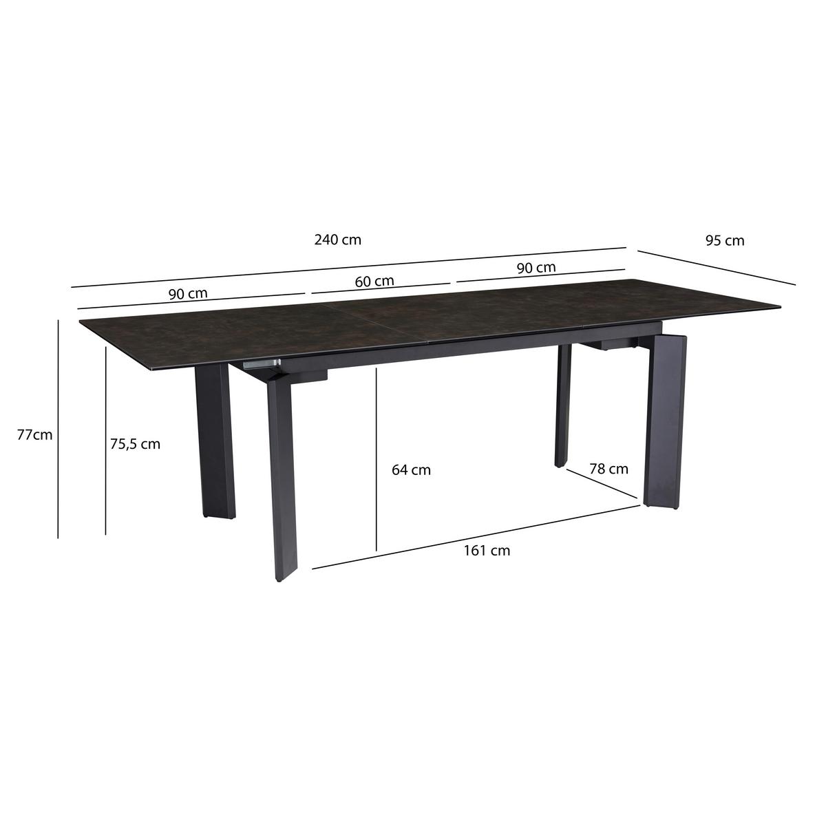 Raztegljiva Jedilna Miza Marble, Keramika, 180-240x95cm - črna, Design, kovina/keramika (180/95/77cm) - MID.YOU