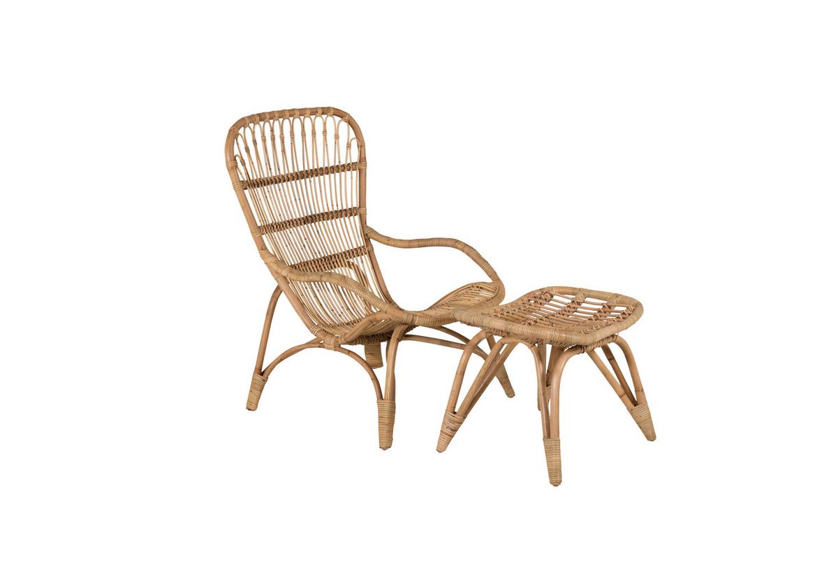 Loungesessel Ella Rattan ca. 66x95x131 cm Braun - Braun/Weiß, KONVENTIONELL, Holz (66/95/131cm) - Gardenson