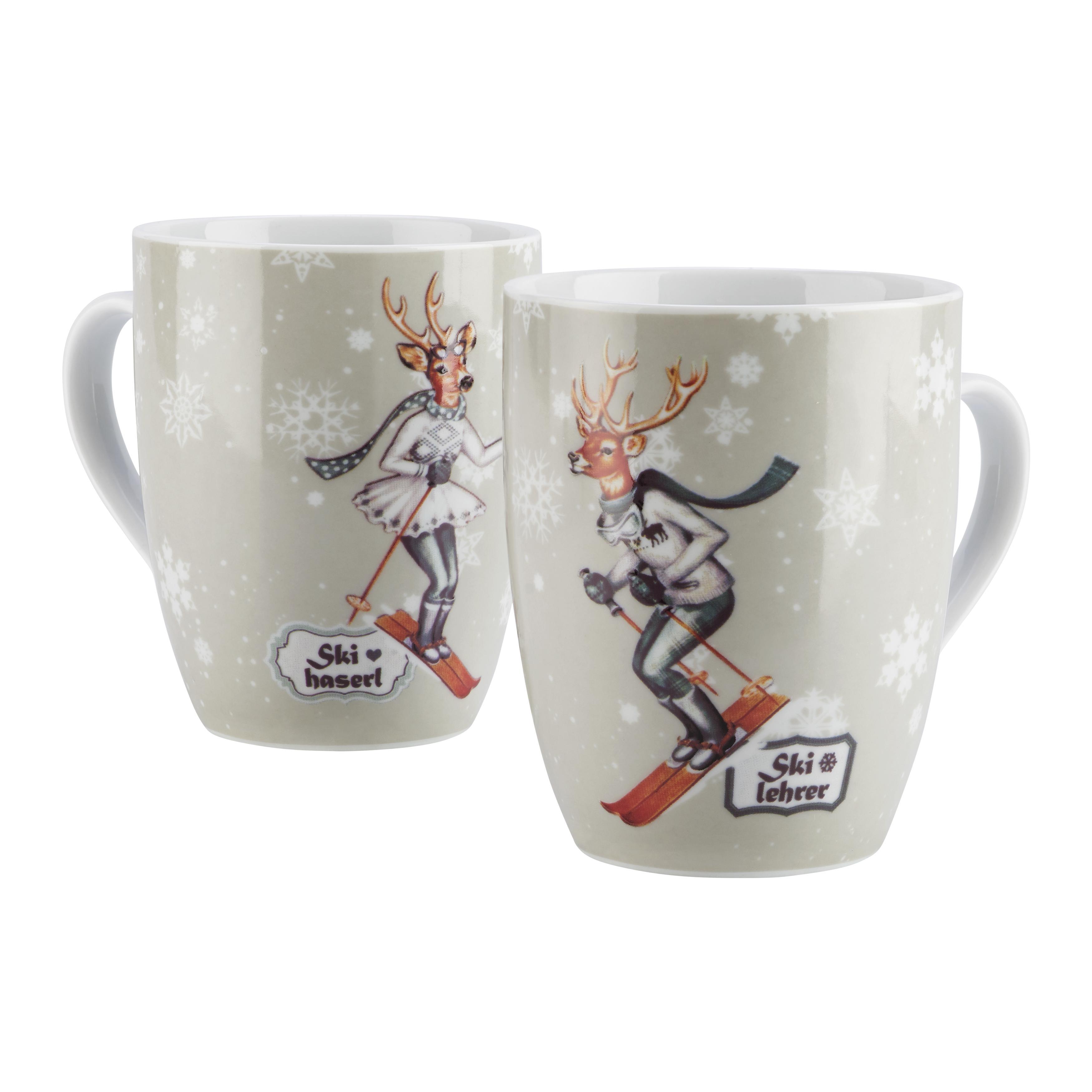 Kaffeebecher aus Porzellan 2-teilig ''Skilehrer'' - Multicolor, MODERN, Keramik (8,2/10,3cm) - Bessagi Home