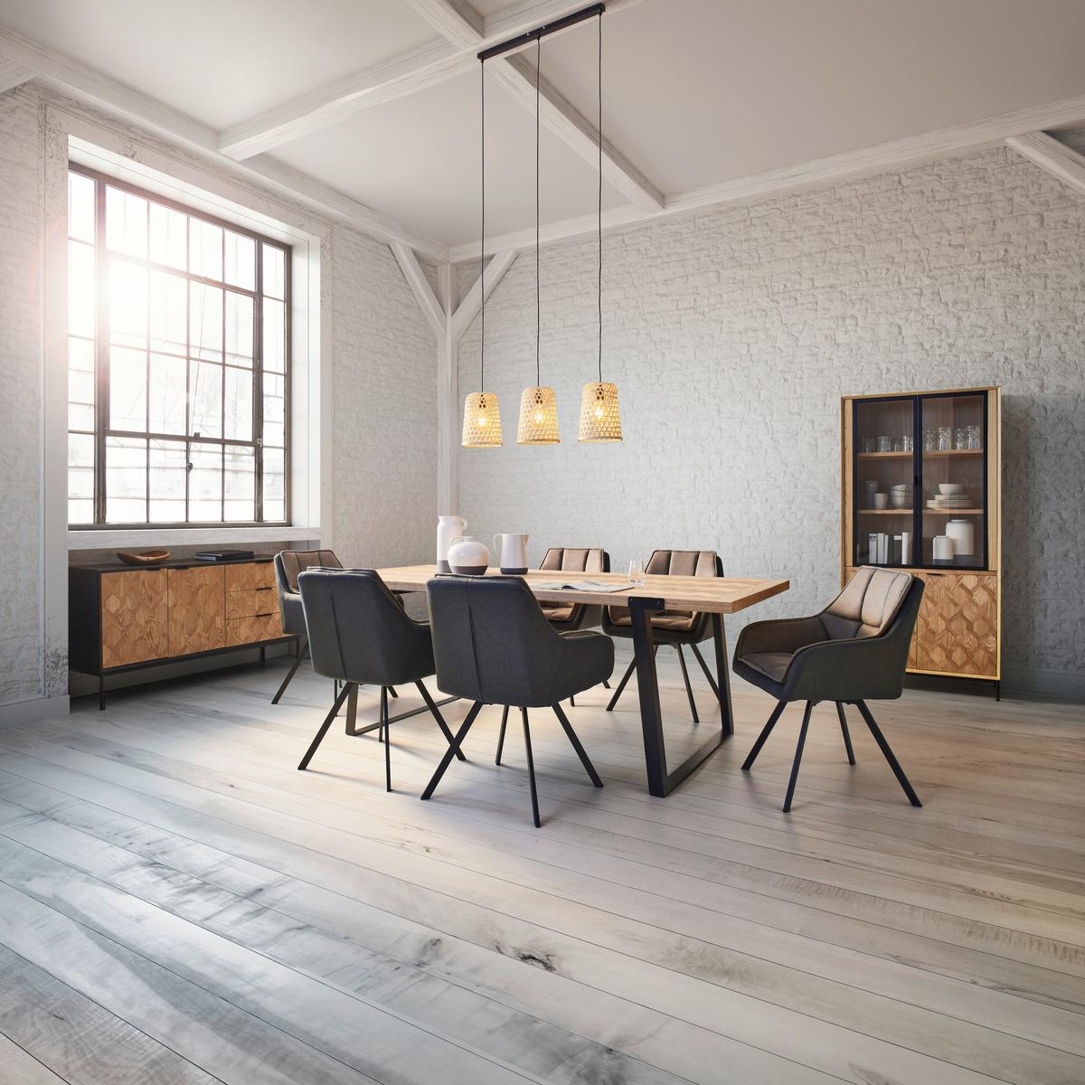 Sideboard Milano Schwarz/Esche furniert - Eschefarben/Schwarz, MODERN, Holz/Metall (144/79/40cm) - Bessagi Home