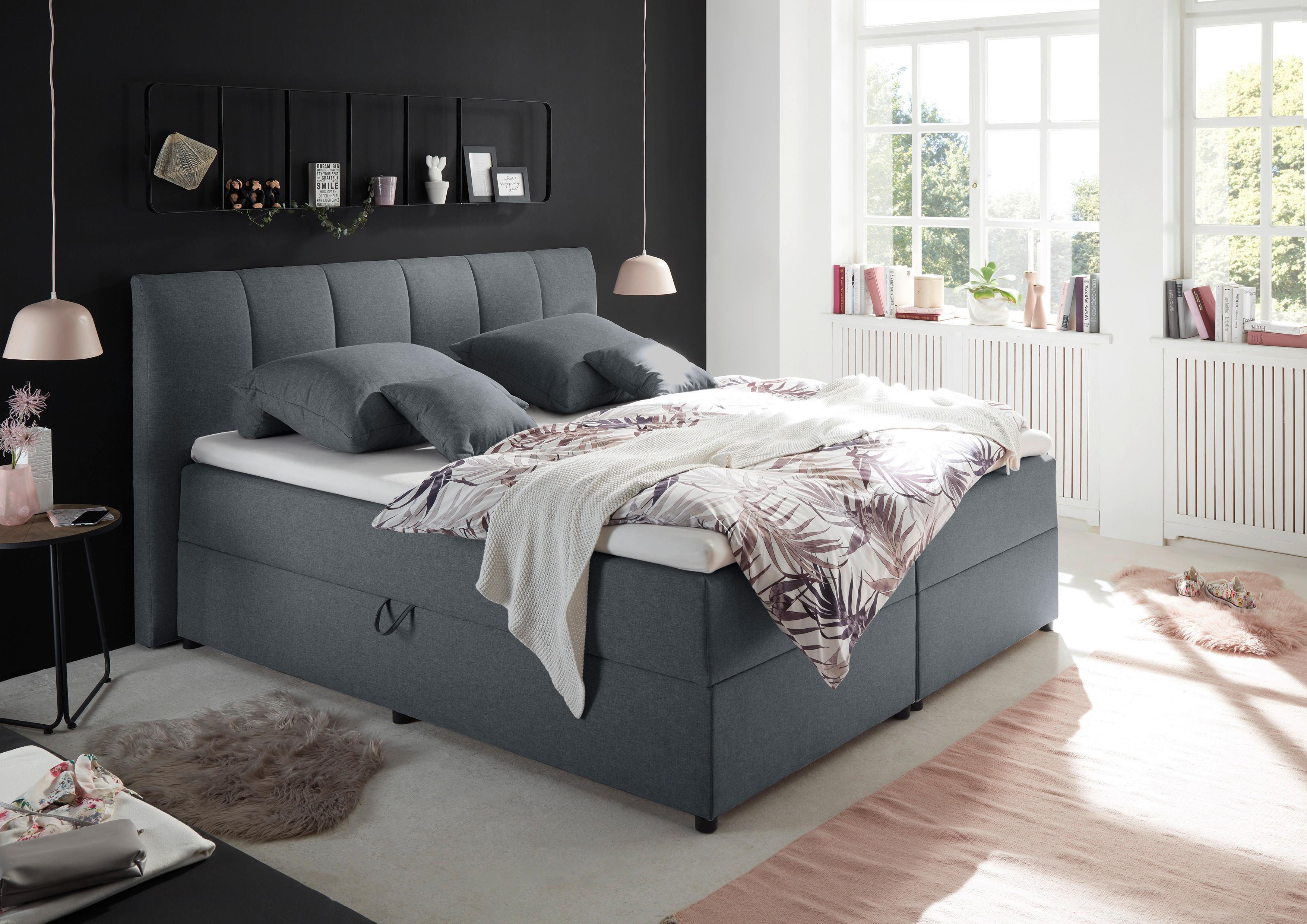 Boxspringbett Granada ca. 180x200 cm Anthrazit - Anthrazit/Schwarz, Basics, Kunststoff/Textil (180/200cm) - MID.YOU