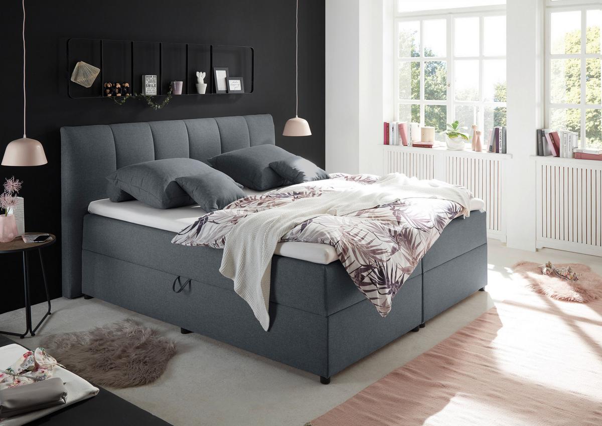 Boxspringbett Granada ca. 180x200 cm Anthrazit - Anthrazit/Schwarz, Basics, Kunststoff/Textil (180/200cm) - MID.YOU