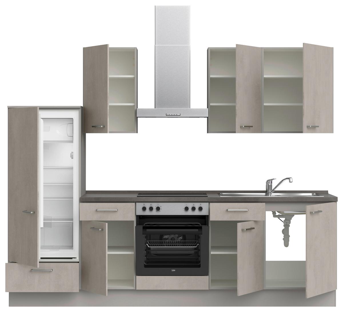 Küchenblock Riva Low m. Geräten Grau - Schieferfarben/Edelstahlfarben, MODERN, Holzwerkstoff/Metall (270cm) - Nobilia
