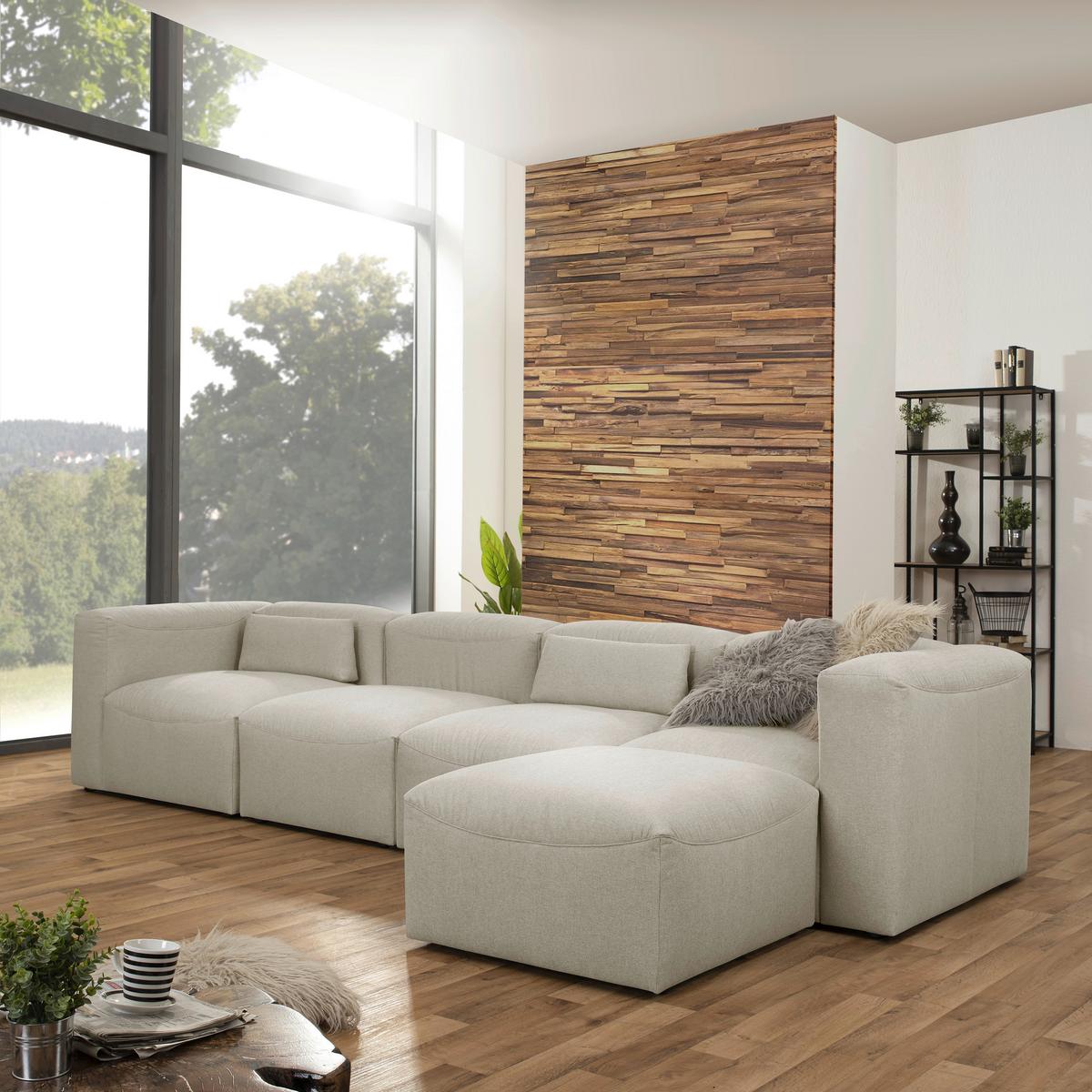 Ecksofa Lena in Creme Flachgewebe - Creme, Design, Kunststoff/Textil (350/175cm) - Max Winzer