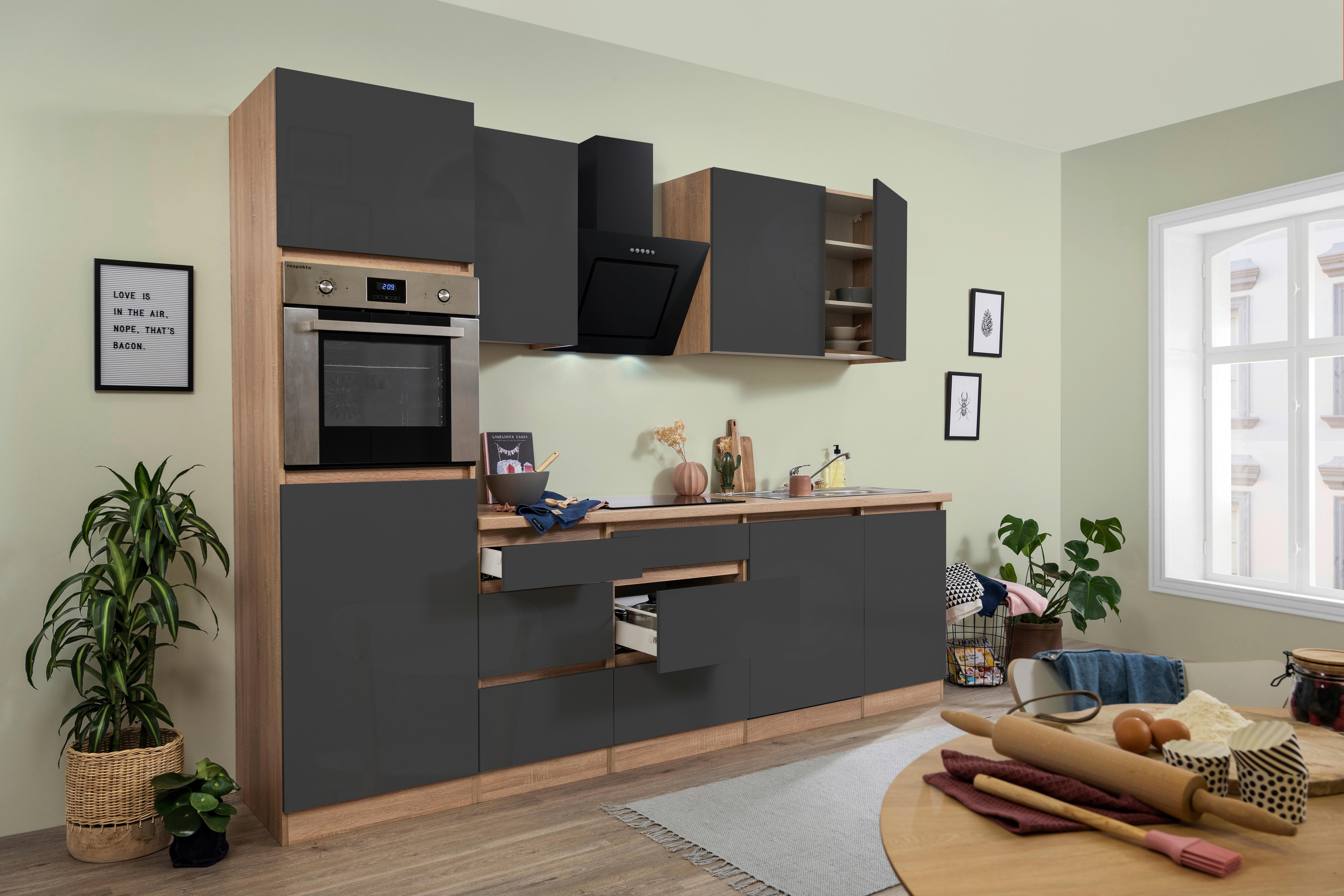 Küchenblock Premium Eiche/Grau B: ca. 280 cm - Eichefarben/Grau, MODERN, Holzwerkstoff (280cm) - Respekta