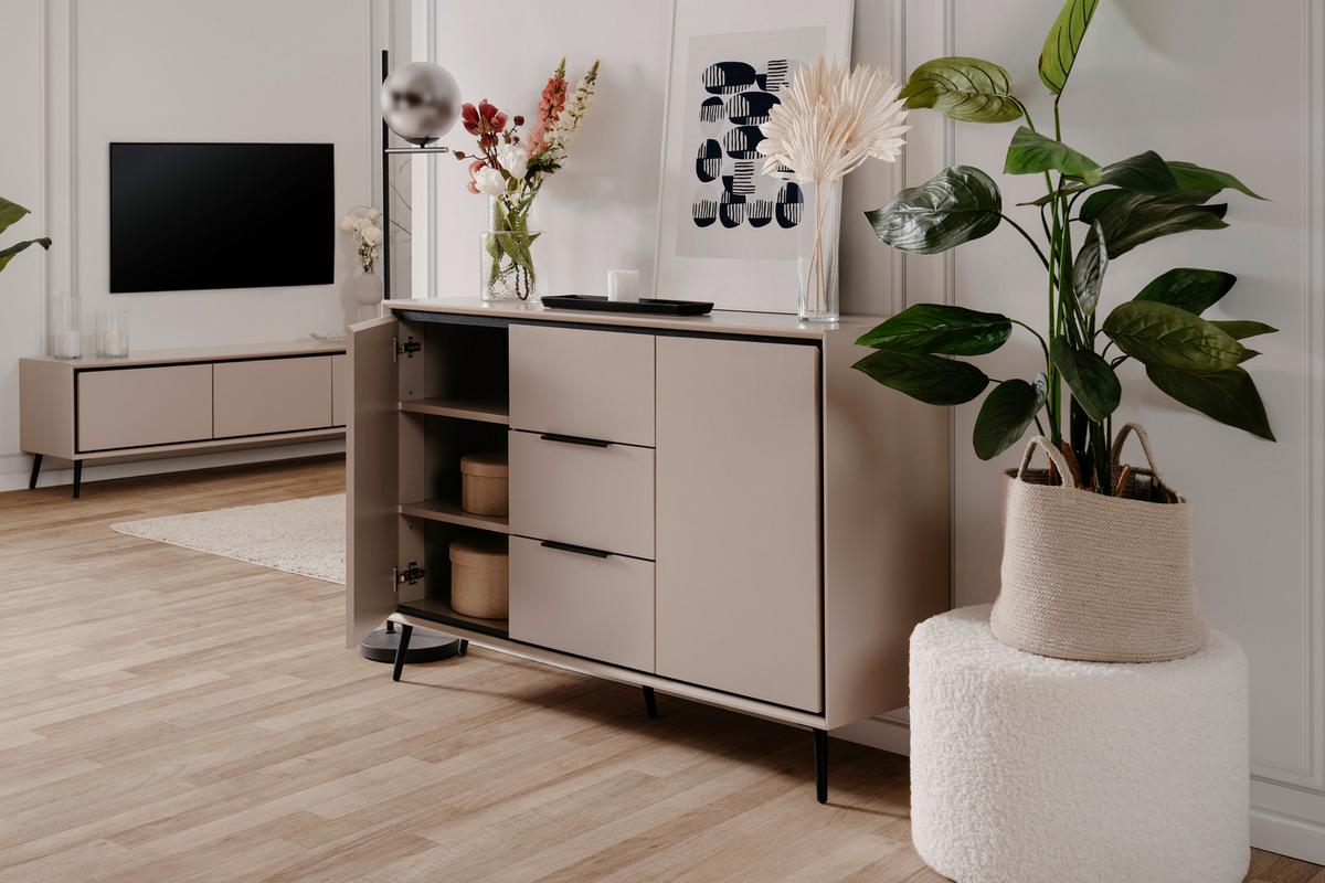 KOMODA ARONA - czarny/kolor piaskowy, Konventionell, materiał drewnopochodny/tworzywo sztuczne (135/90/38cm) - Livetastic