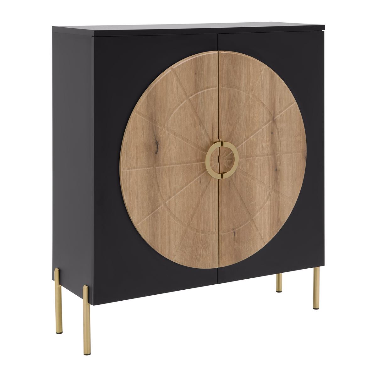 Highboard Hong Kong Schwarz/Eichefarben - Eichefarben/Goldfarben, LIFESTYLE, Holzwerkstoff/Metall (100/113/37,5cm) - Mömax