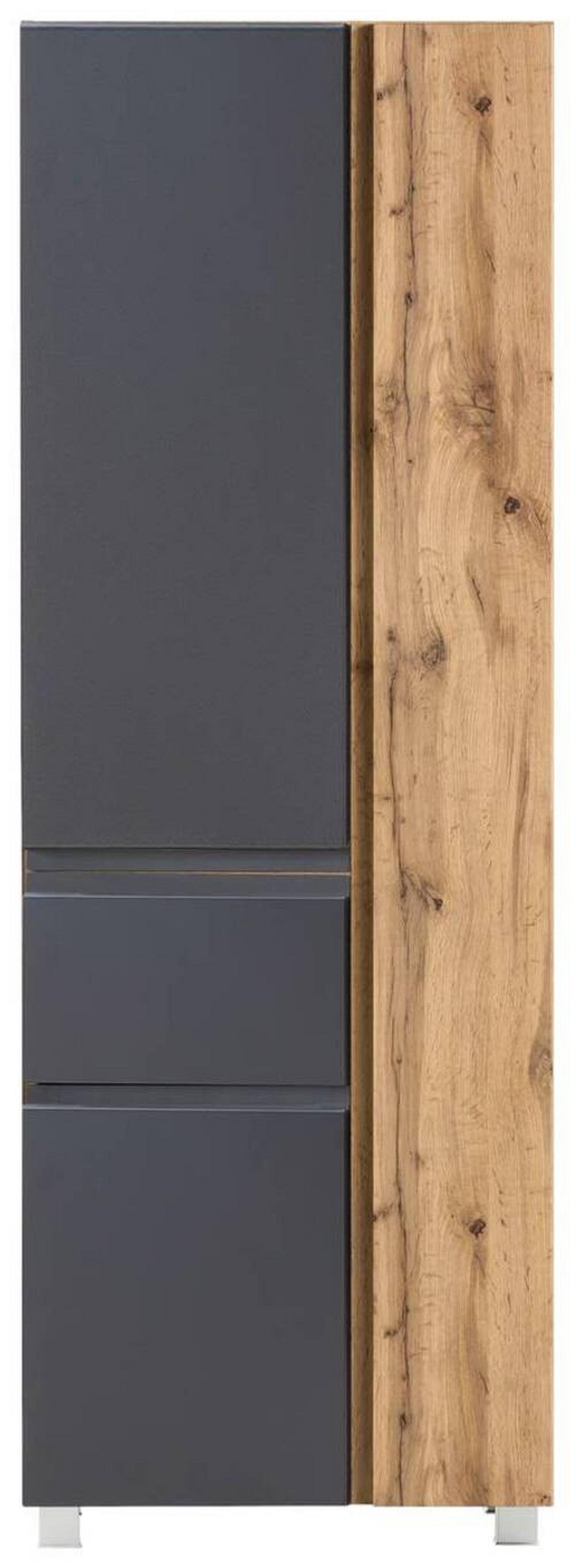 Hochschrank "Varese" in grau/wotaneiche - Eiche Wotan/Grau, MODERN, Holzwerkstoff (65/180/35cm) - Held