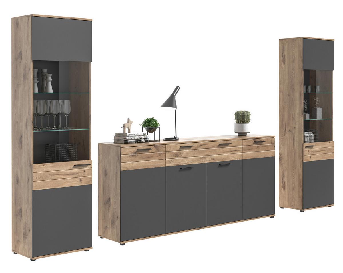 Ansamblu mobilier camera de zi MASON - sticlă/material pe bază de lemn (344/200/40cm) - Modern Living