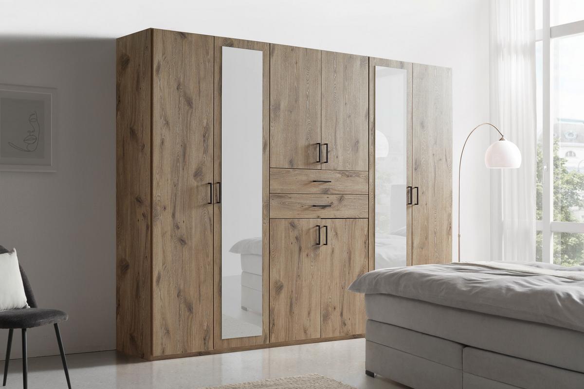 armoire à portes battantes Eichefarben - Eichefarben/Schwarz, Konventionell, Glas/Holzwerkstoff (270/208/58cm) - Mömax