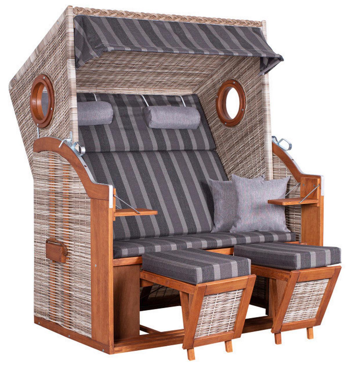 Strandkorb ca. 140x160x80 cm Braun/Grau - Braun/Grau, Basics, Holz/Kunststoff (140/160/80cm) - Gardenson