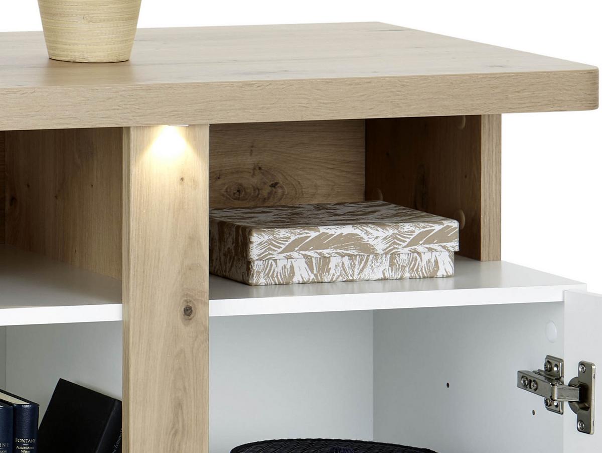 Comodă cu uși VIOLA - alb/culoare lemn stejar, Modern, plastic/metal (103,5/85,9/43,2cm) - Premium Living