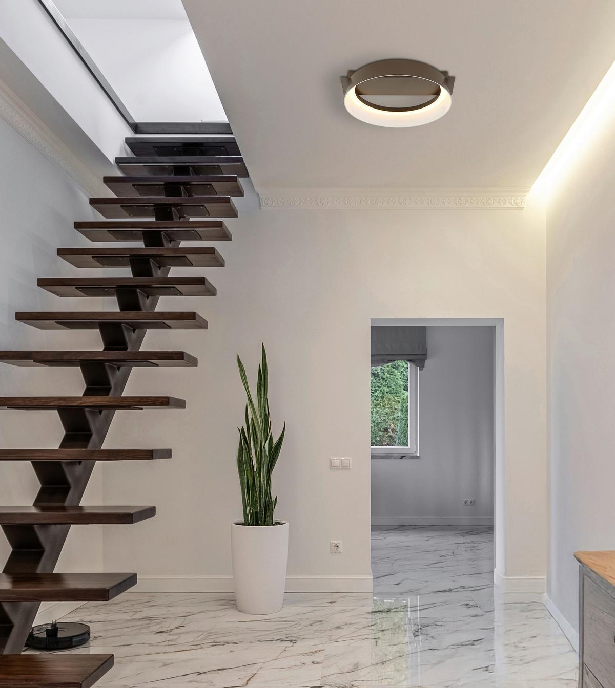 Led Stropna Svjetiljka Syrakus - smeđa/opalna, Design, metal/plastika (26/25/7,5cm) - Globo