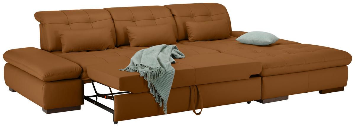 Wohnlandschaft Sanfino Leder Dunkelorange - Chromfarben/Dunkelorange, KONVENTIONELL, Leder/Metall (305/79-96/199cm) - Premium Living