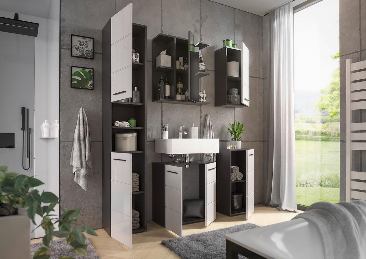 SZAFKA POD UMYWALKĘ GLOSS - biały wysoki połysk/antracytowy, Natur, materiał drewnopochodny/tworzywo sztuczne (60/62/31cm) - Xora