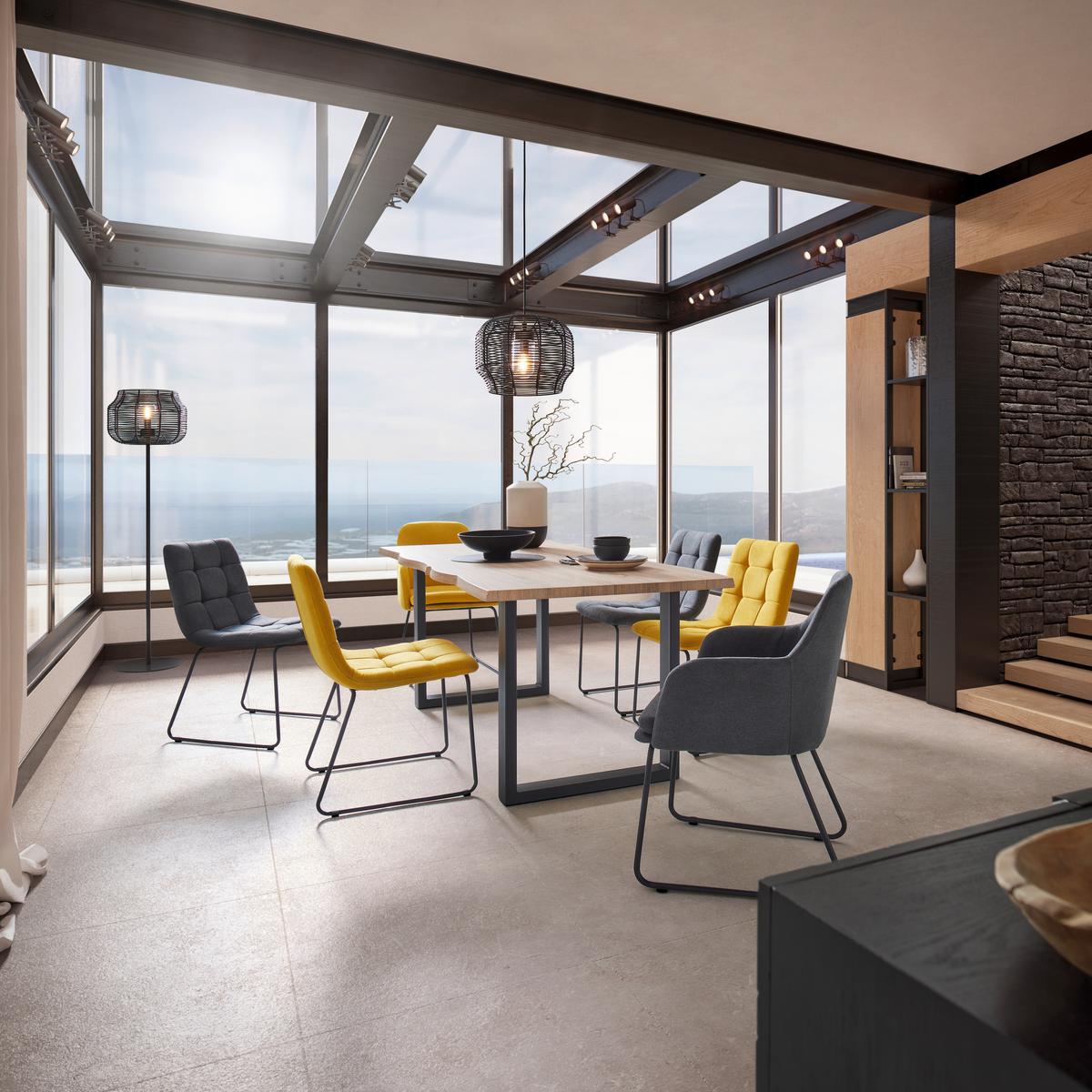 KRZESŁO Z PODŁOKIETNIKAMI MIA - ciemnoszary/czarny, Modern, metal/tkanina (55,5/83/55cm) - Bessagi Home