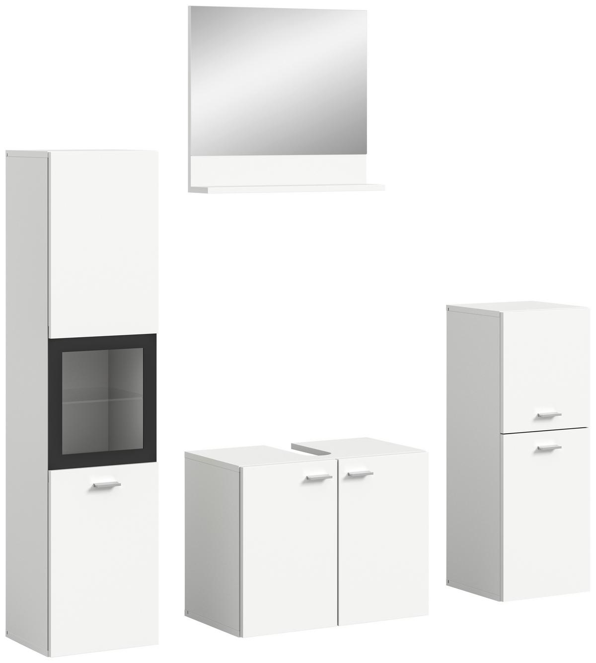 Badezimmer Boston 4-tlg. ca. 117 cm Weiß - Silberfarben/Weiß, MODERN, Glas/Holzwerkstoff (117cm) - MID.YOU