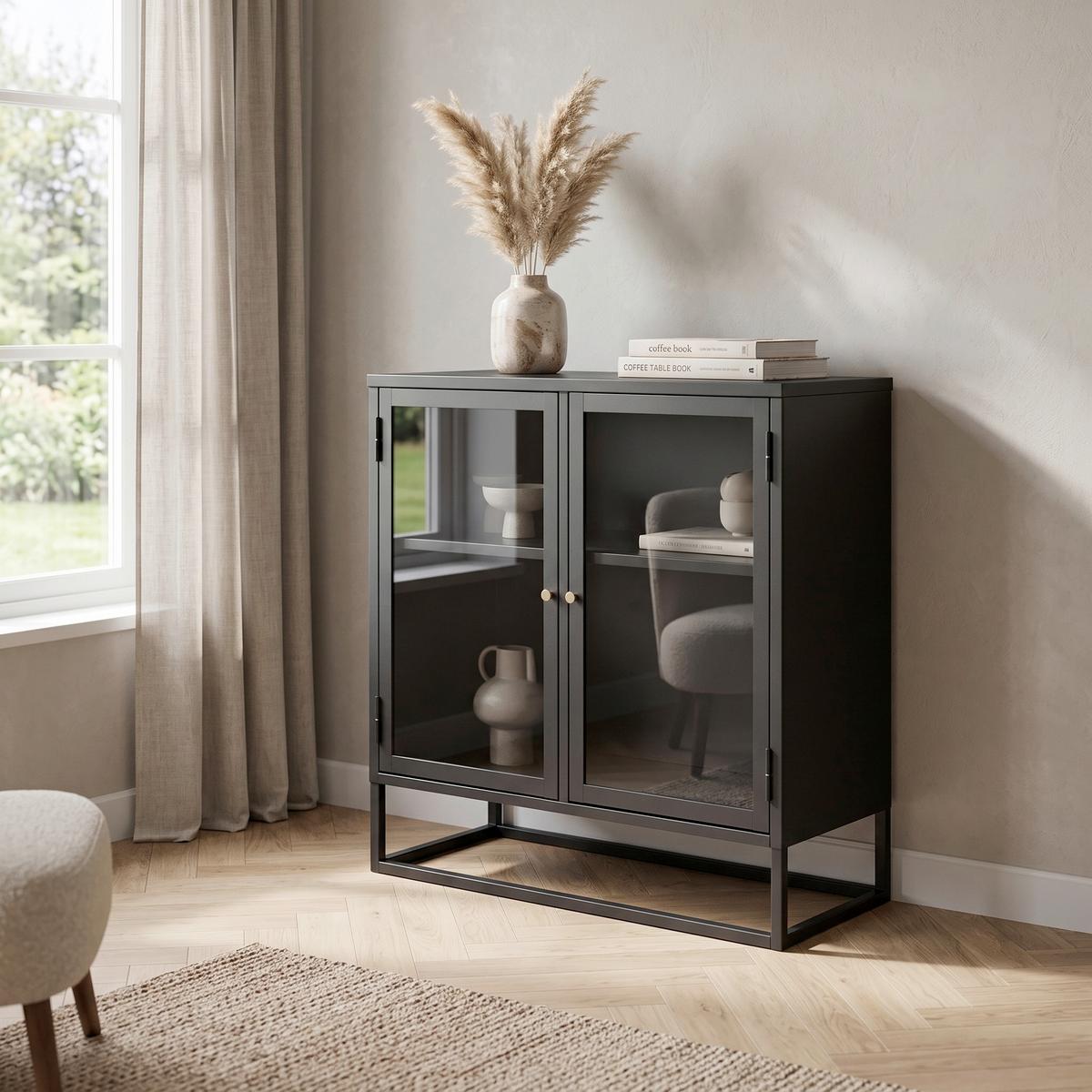 SIDEBOARD BAKAL - Schwarz, Design, Glas/Metall (85/85/40cm) - Livetastic