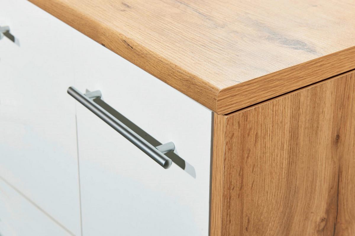 Küchenblock Hilde m. Insel m. Geräten ca.280cm Eiche/Weiß - Wildeiche/Alufarben, Design, Holzwerkstoff/Metall (280-150cm) - Respekta